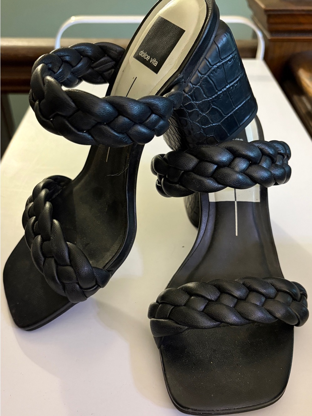Dolce Vita Black Braided Strap Block Heel Sandals